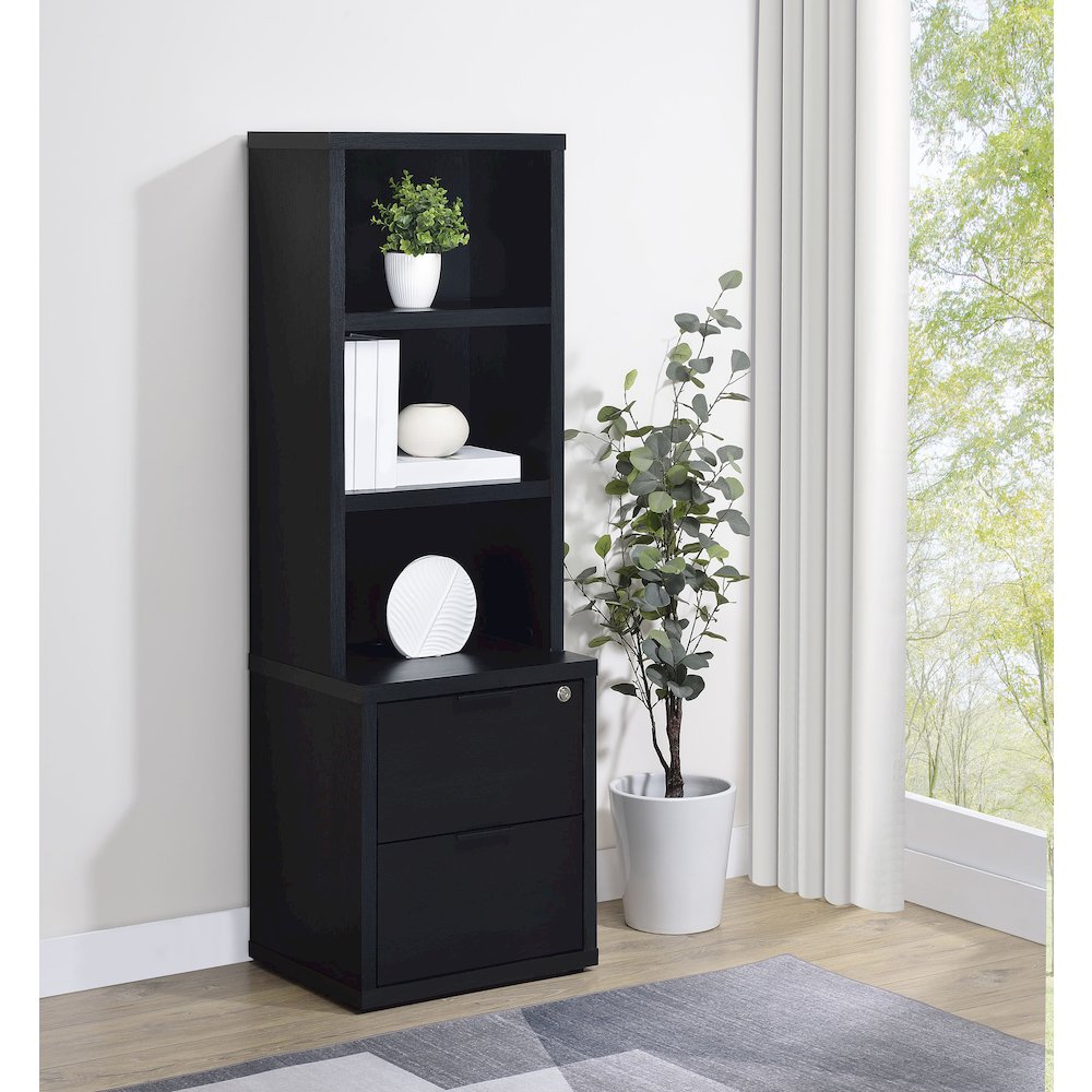 Westpark 3-shelf Bookcase USB and Lockable Drawer Black. Picture 2