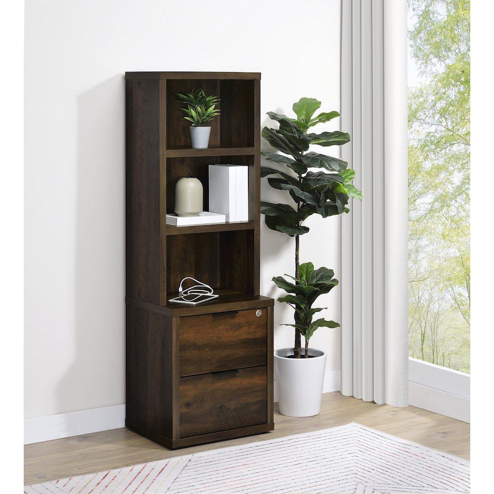 Westpark 3-shelf Bookcase USB and Lockable Drawer Dark Pine. Picture 2