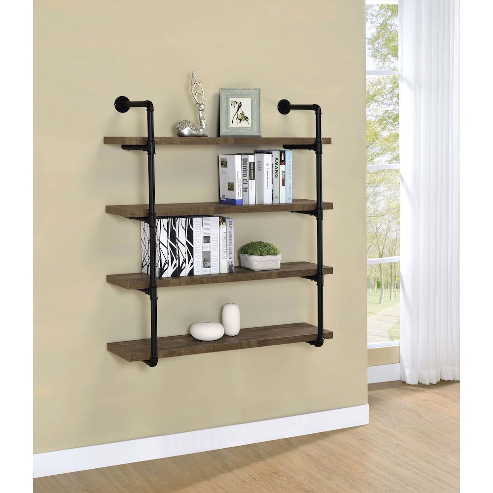 Elmcrest 39-inch 4-shelf Wall Bookshelf Rustic Oak. Picture 7