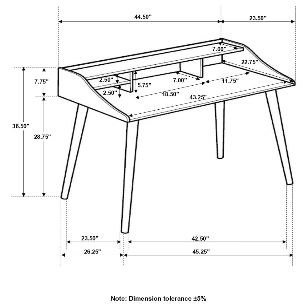 Percy 45-inch 4-compartment Writing Desk Grey. Picture 7