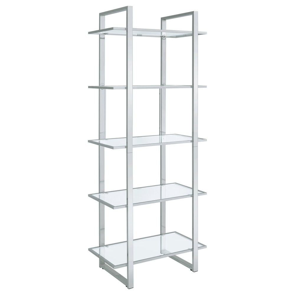 Hartford 79-inch 5-shelf Glass Bookshelf Chrome. Picture 1