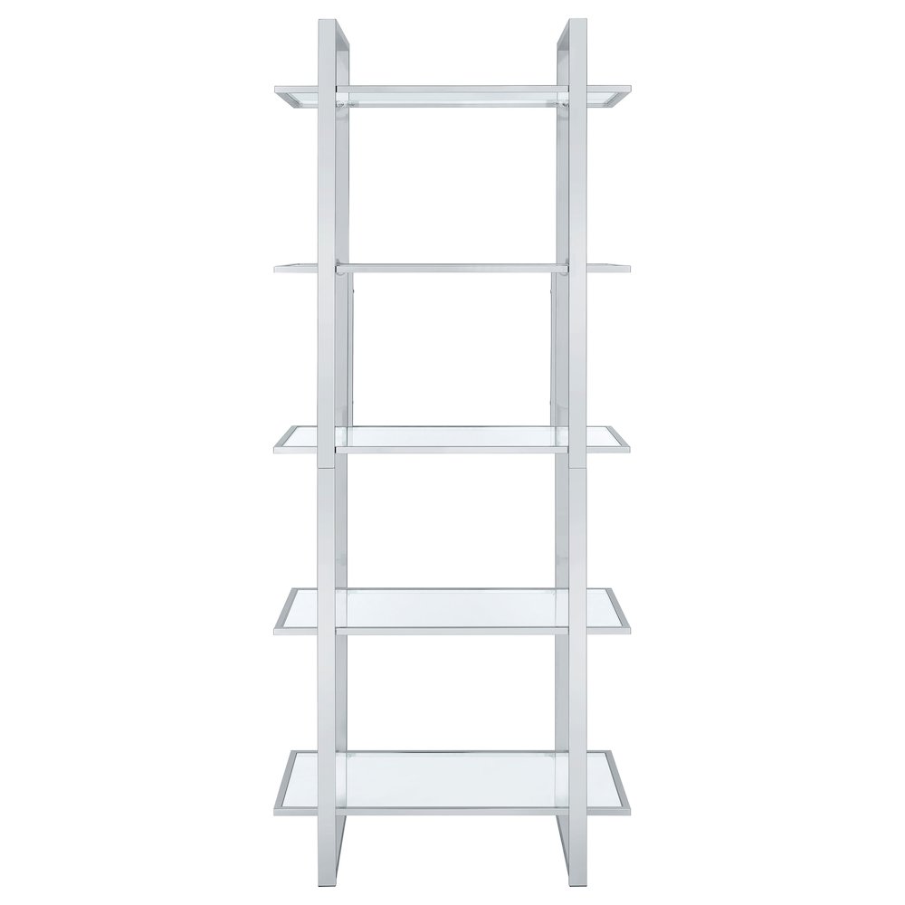 Hartford 79-inch 5-shelf Glass Bookshelf Chrome. Picture 3