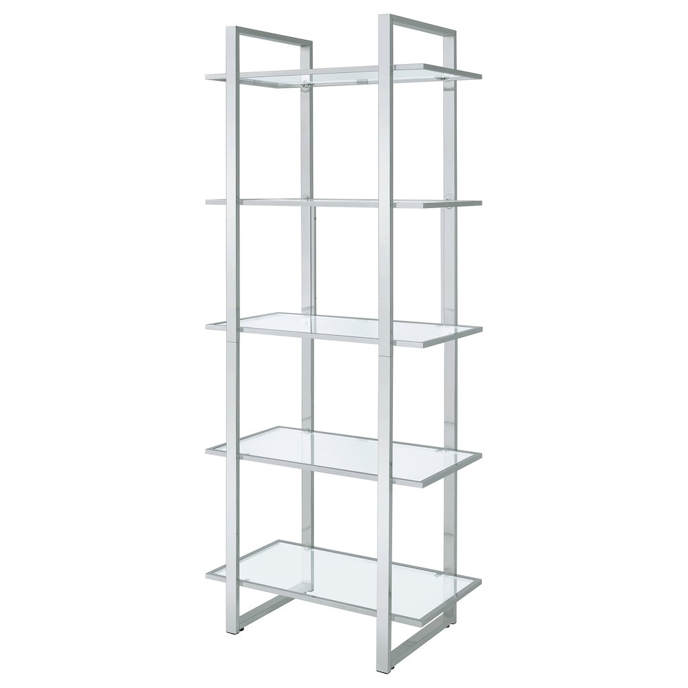 Hartford 79-inch 5-shelf Glass Bookshelf Chrome. Picture 4