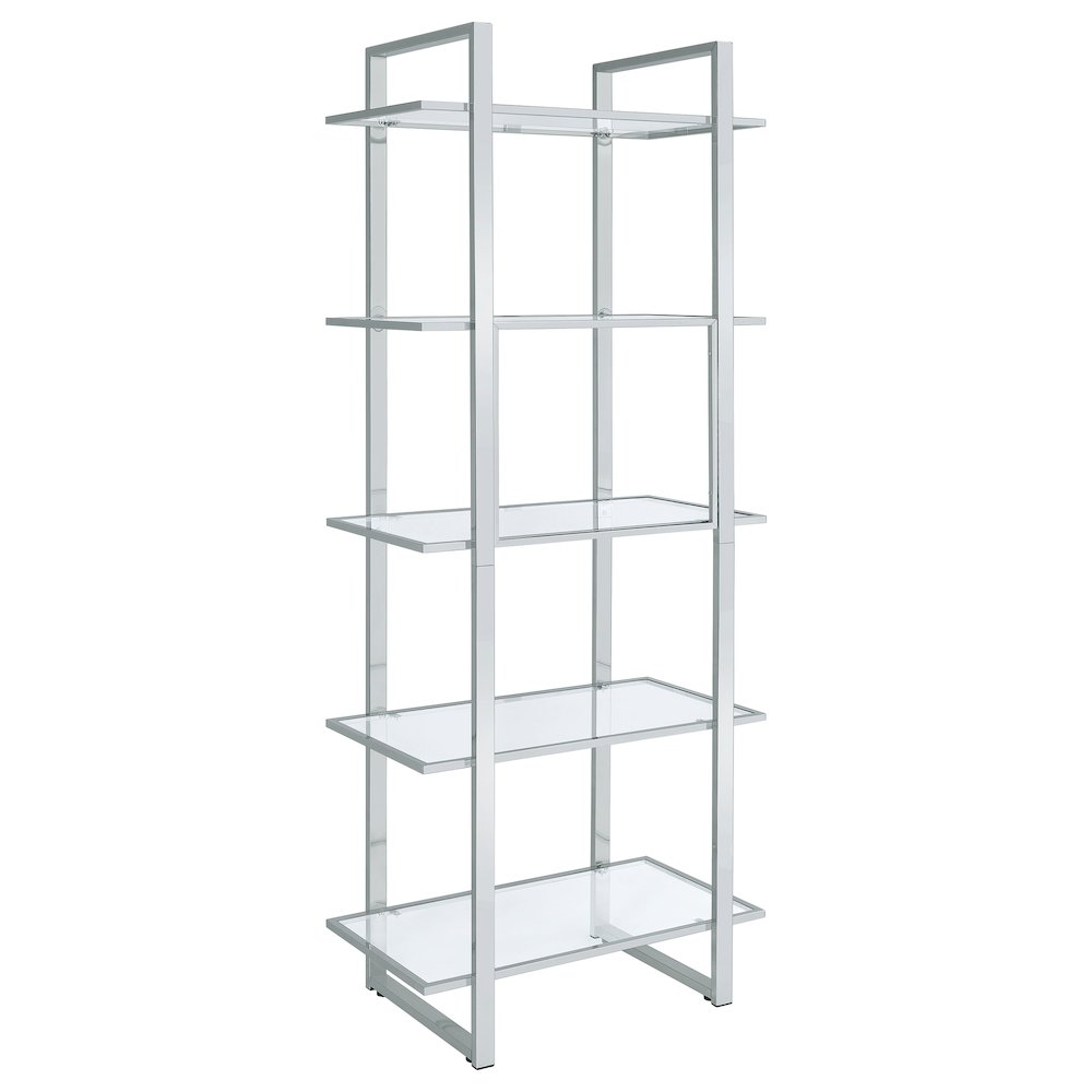 Hartford 79-inch 5-shelf Glass Bookshelf Chrome. Picture 6