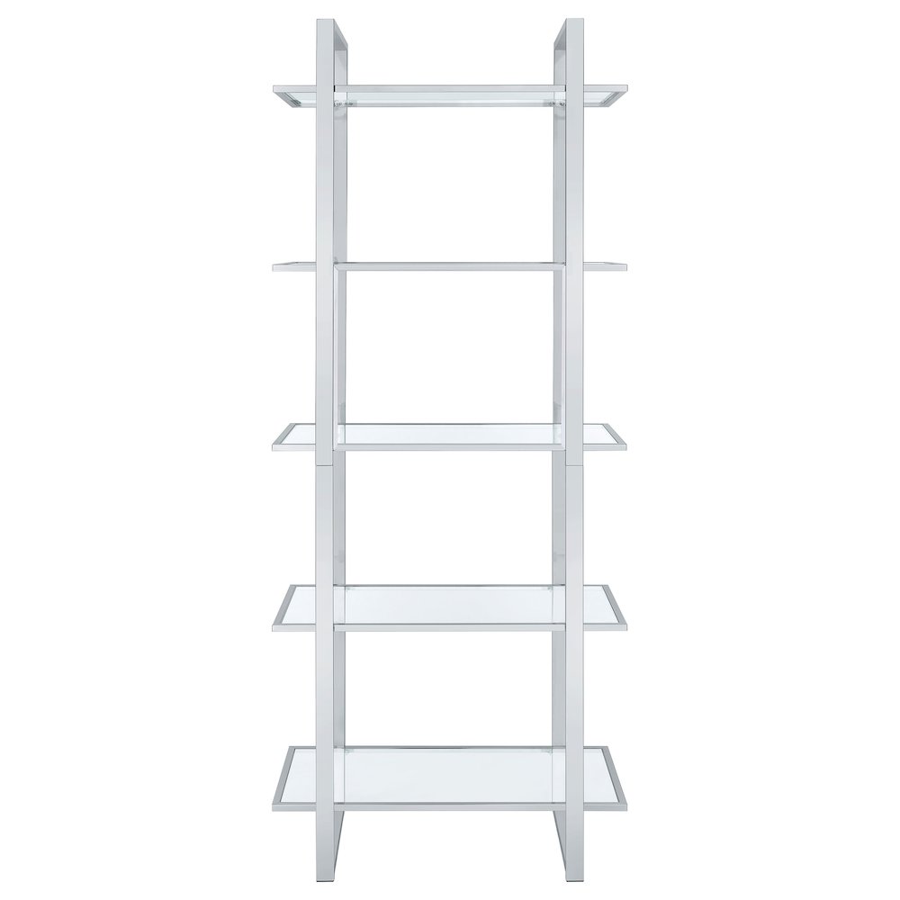 Hartford 79-inch 5-shelf Glass Bookshelf Chrome. Picture 7
