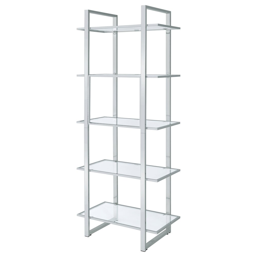 Hartford 79-inch 5-shelf Glass Bookshelf Chrome. Picture 8