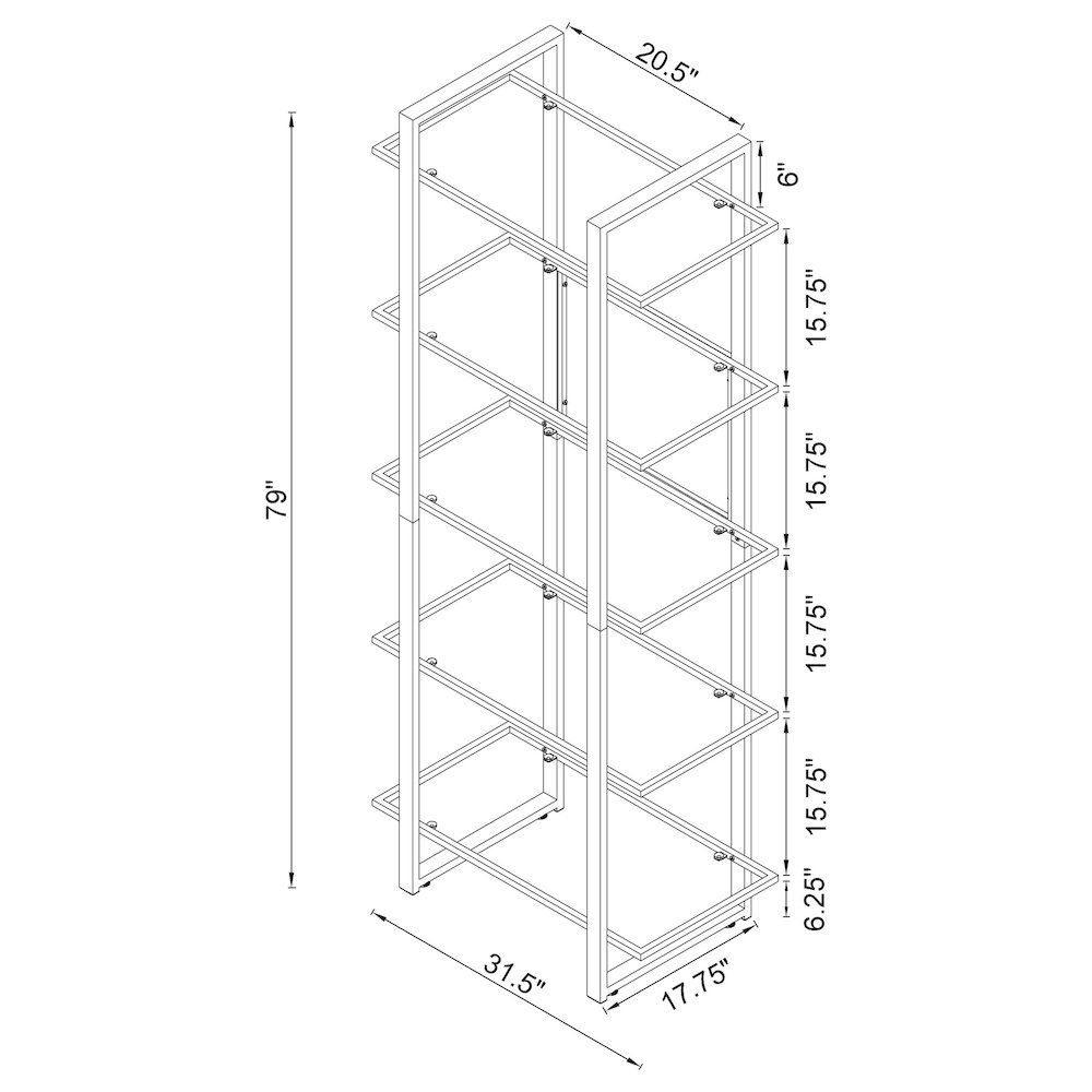 Hartford 79-inch 5-shelf Glass Bookshelf Chrome. Picture 12