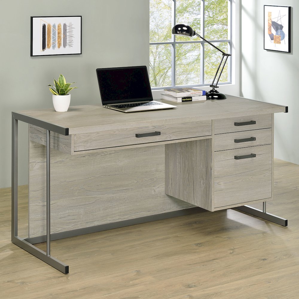 Loomis 60-inch 4-drawer Computer Desk Whitewashed Grey. Picture 9
