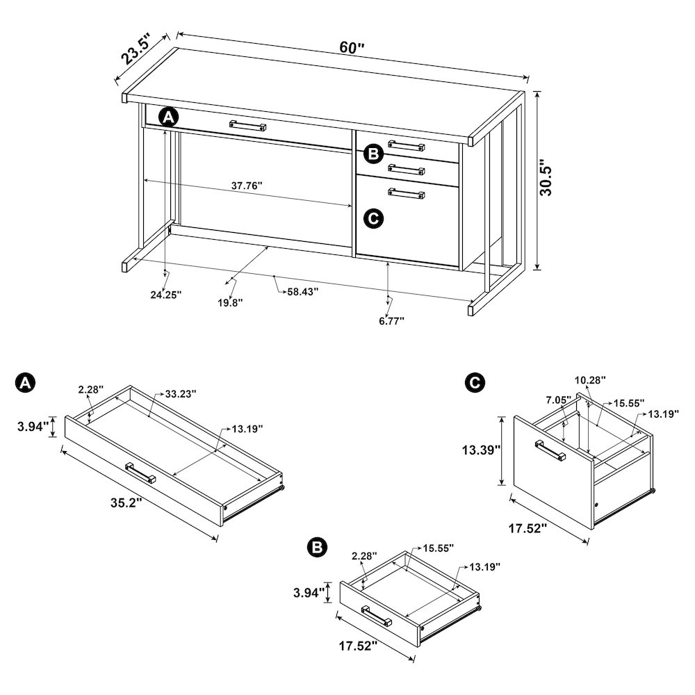 Loomis 60-inch 4-drawer Computer Desk Whitewashed Grey. Picture 14