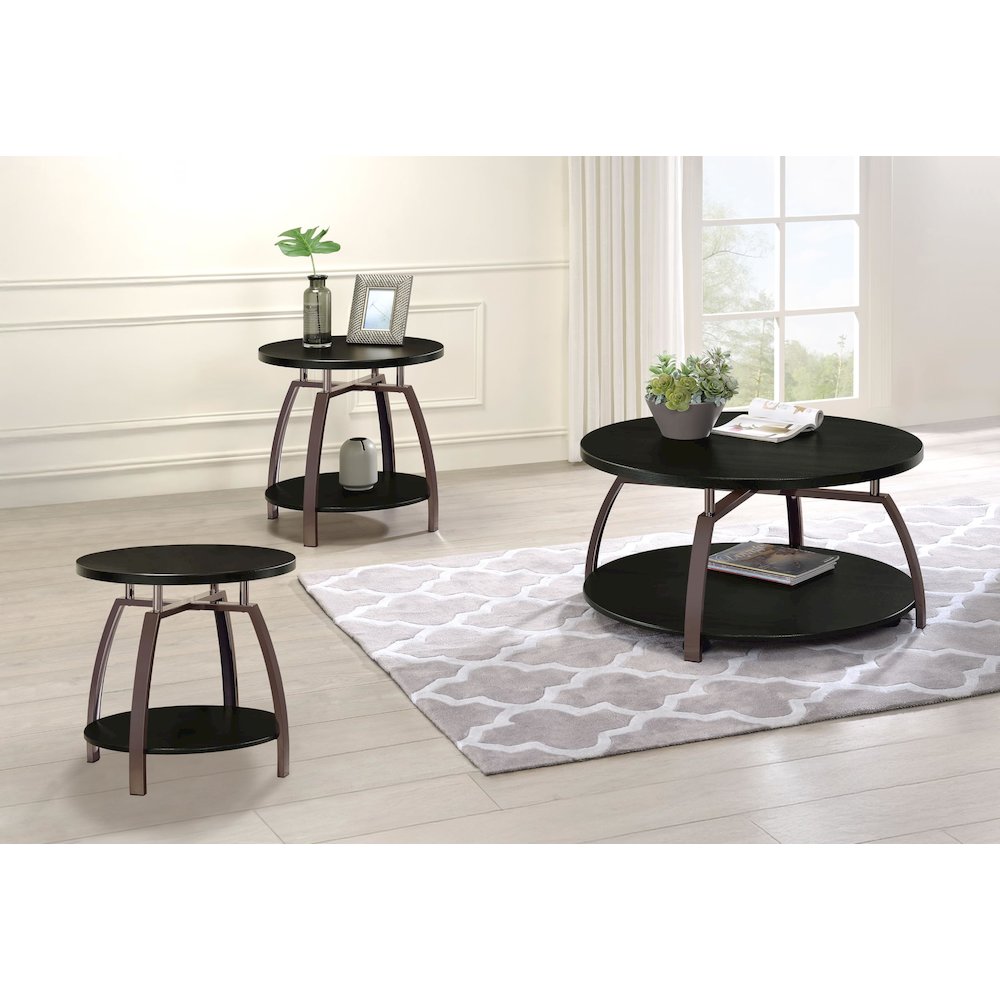 Dacre 3-piece Round Coffee and End Table Set Dark Charcoal. Picture 2