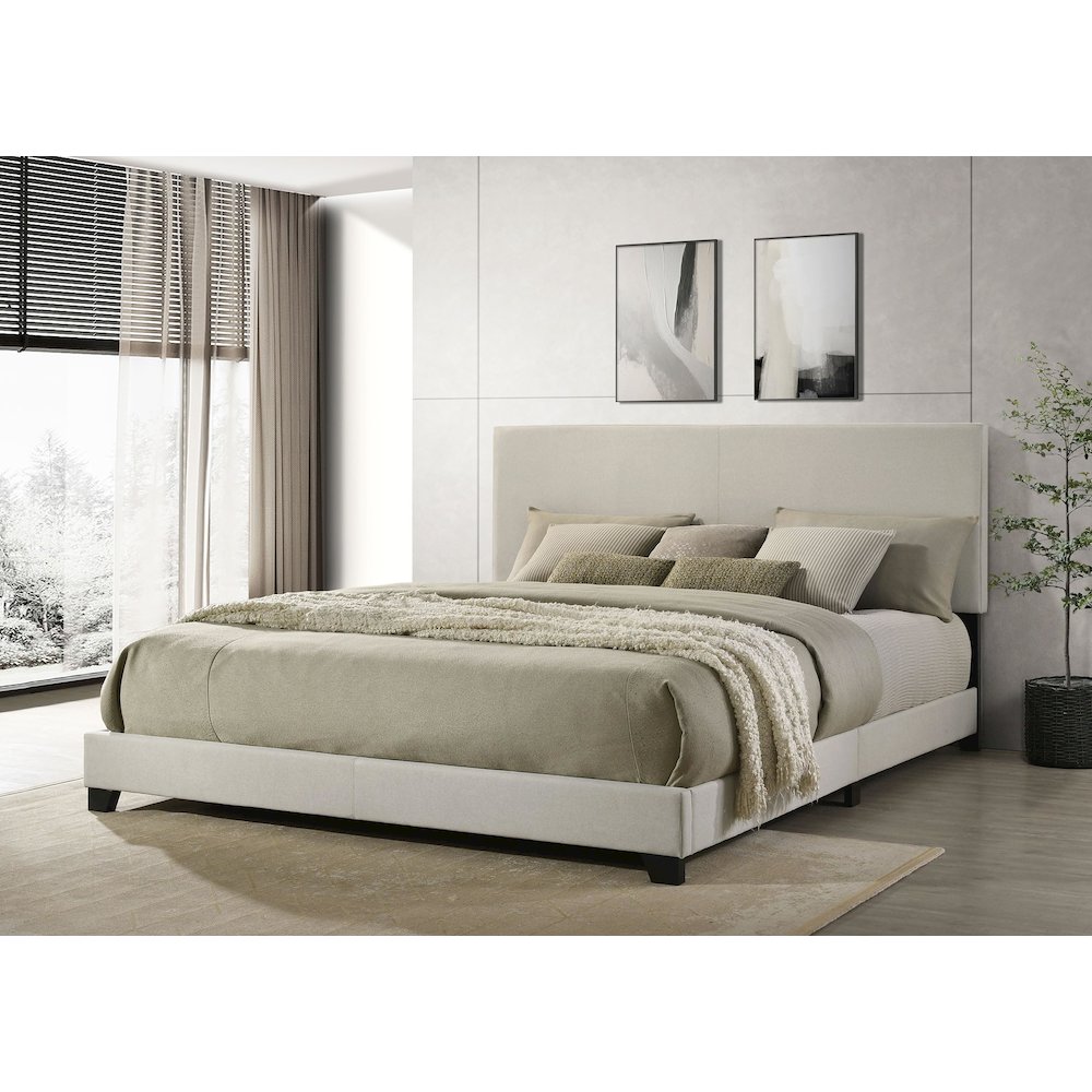 Dorian Fabric Upholstered California King Panel Bed Cream. Picture 2