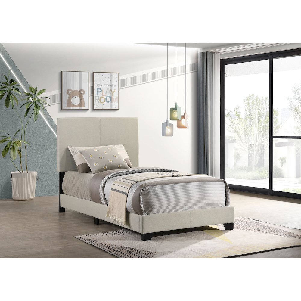 Dorian Fabric Upholstered Twin Panel Bed Cream. Picture 2