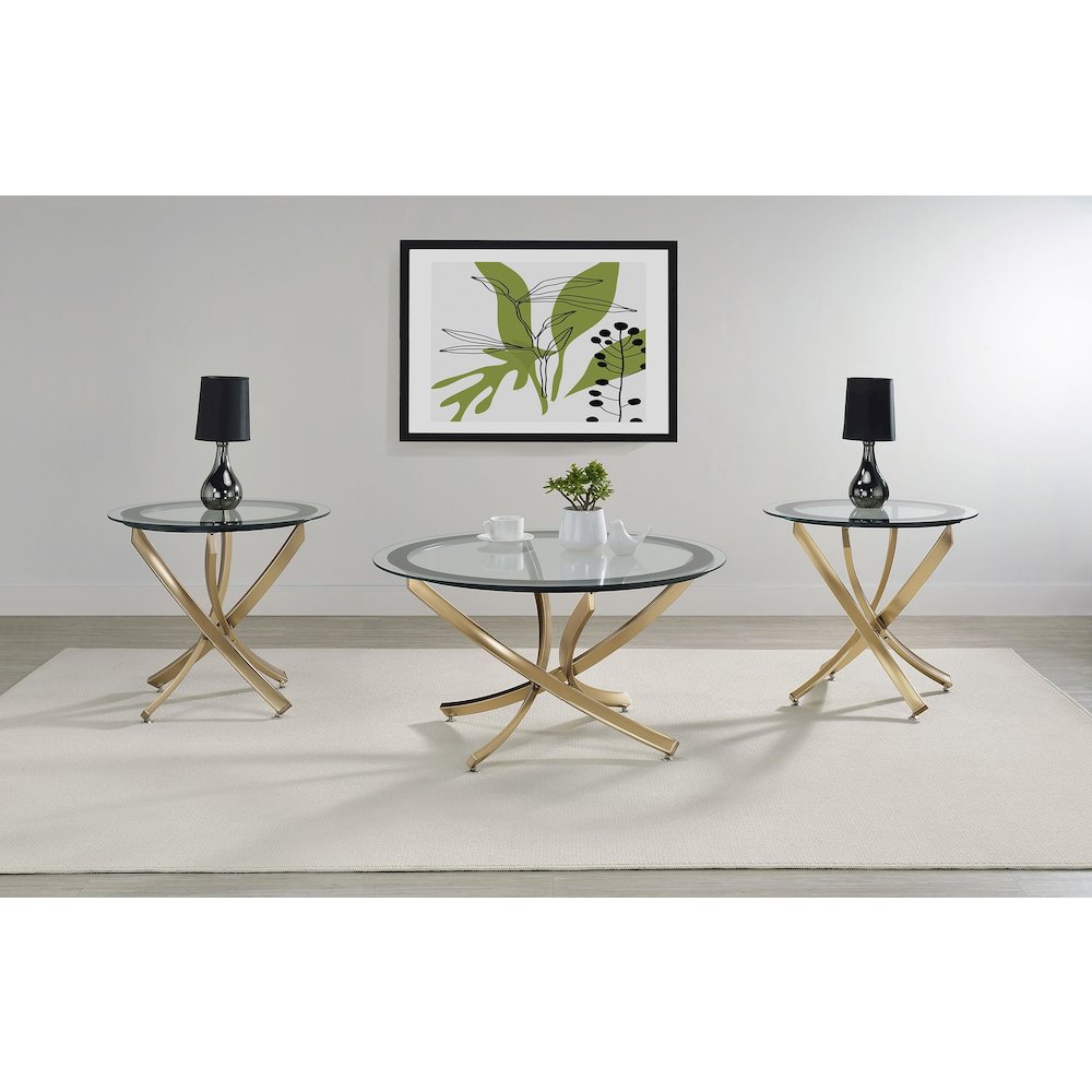 Brooke 3-piece Round Coffee and End Table Set Rose Brass. Picture 2