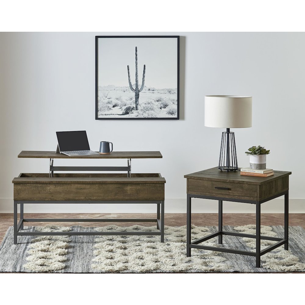 Byers 2-piece Lift Top Coffee and End Table Set Brown Oak. Picture 2