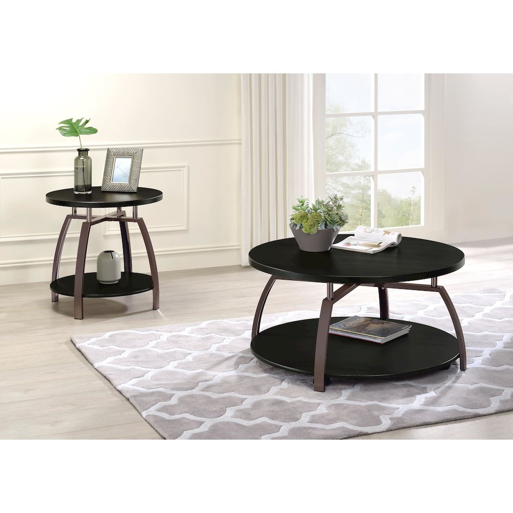 Dacre 2-piece Round Coffee and End Table Set Dark Charcoal. Picture 2
