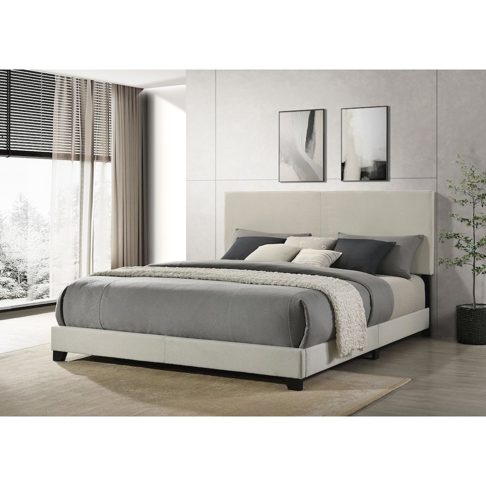 Dorian Fabric Upholstered Eastern King Panel Bed Cream. Picture 2