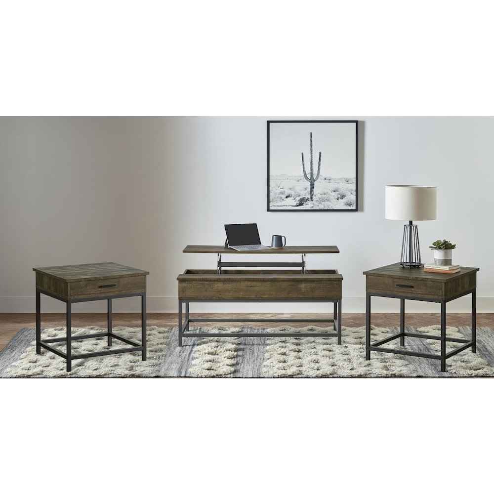 Byers 3-piece Lift Top Coffee and End Table Set Brown Oak. Picture 2