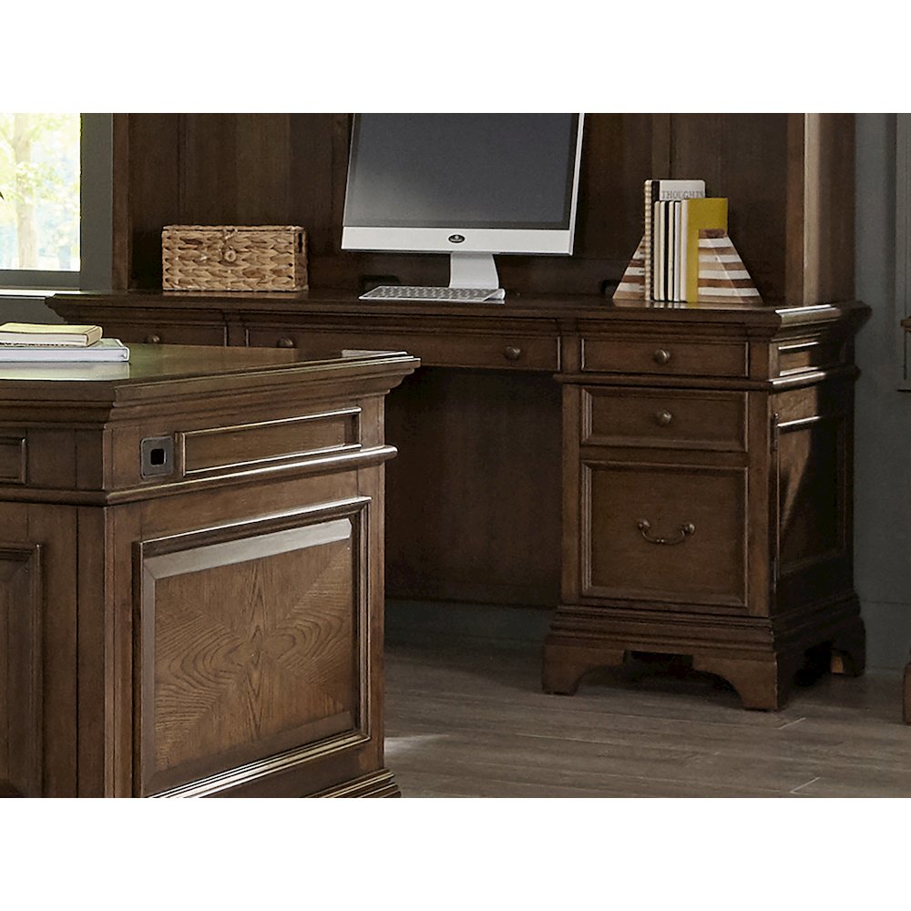 Hartshill 66-inch 5-drawer Credenza Office Desk Burnish Oak. Picture 10