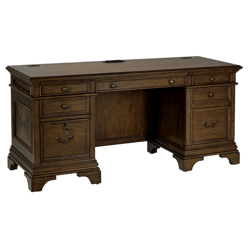 Hartshill 66-inch 5-drawer Credenza Office Desk Burnish Oak. Picture 1