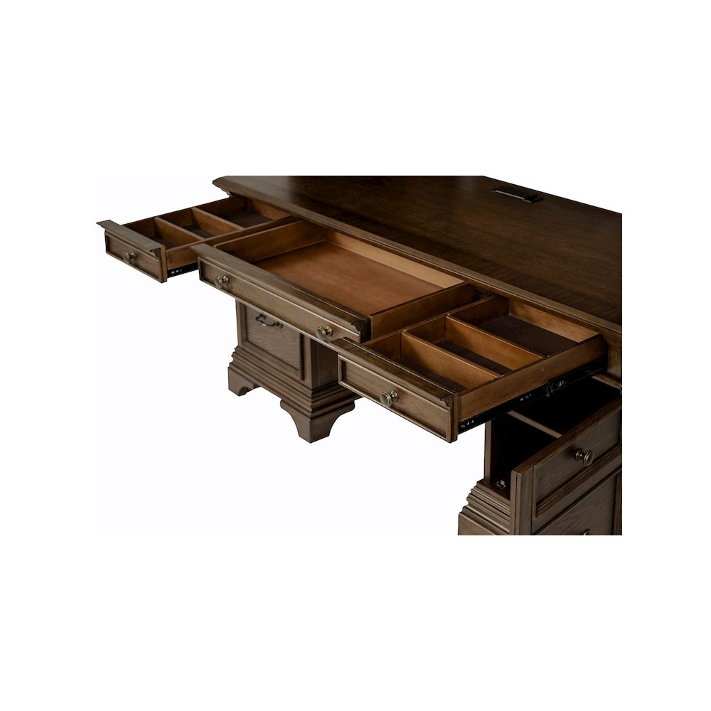 Hartshill 66-inch 5-drawer Credenza Office Desk Burnish Oak. Picture 13