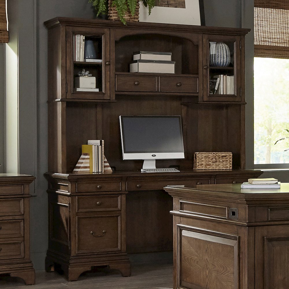 Hartshill 66-inch 5-drawer Credenza with Hutch Burnished Oak. Picture 9
