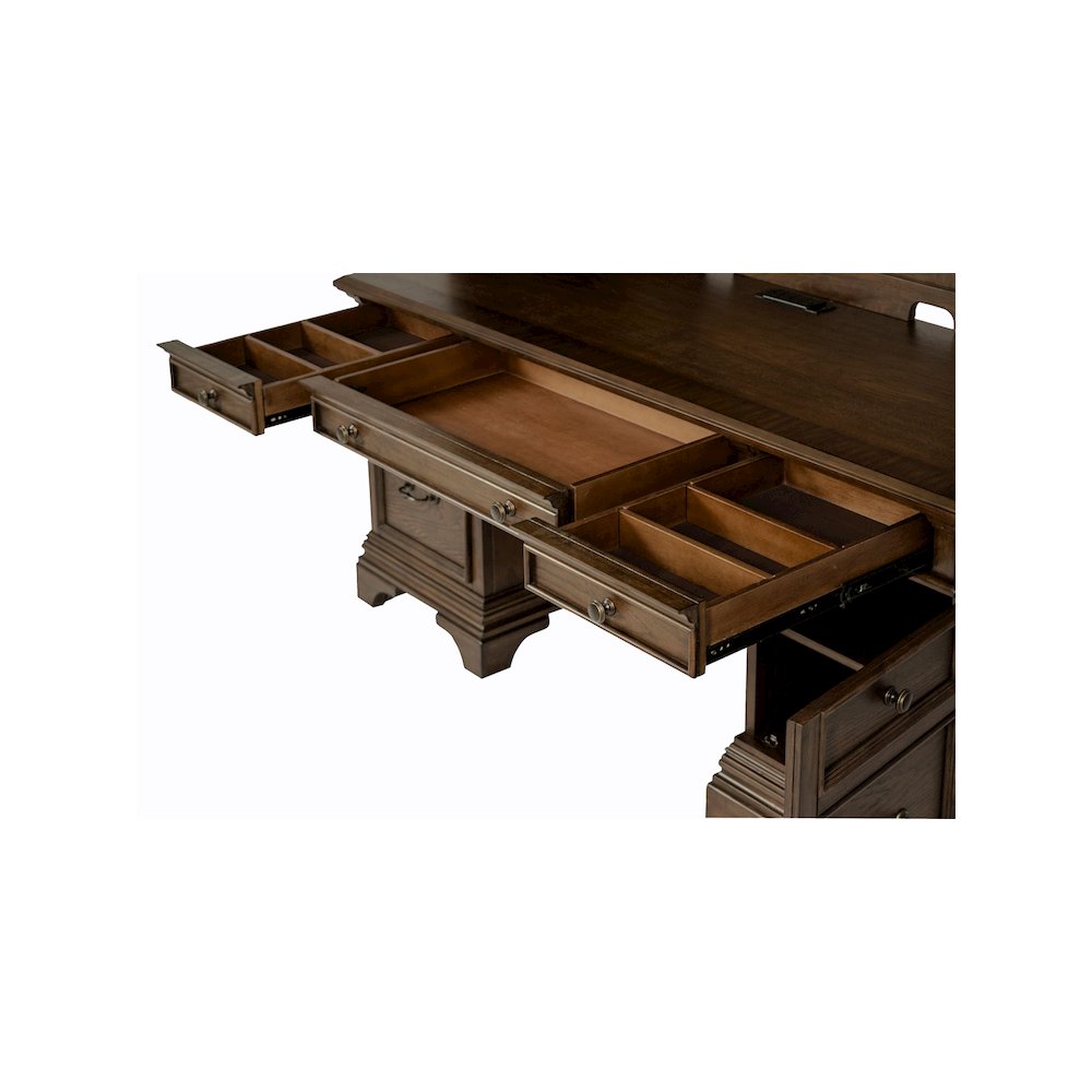 Hartshill 66-inch 5-drawer Credenza with Hutch Burnished Oak. Picture 12
