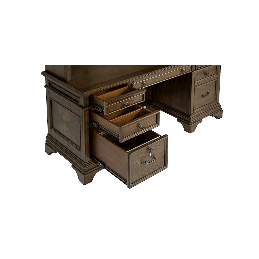 Hartshill 66-inch 5-drawer Credenza with Hutch Burnished Oak. Picture 13