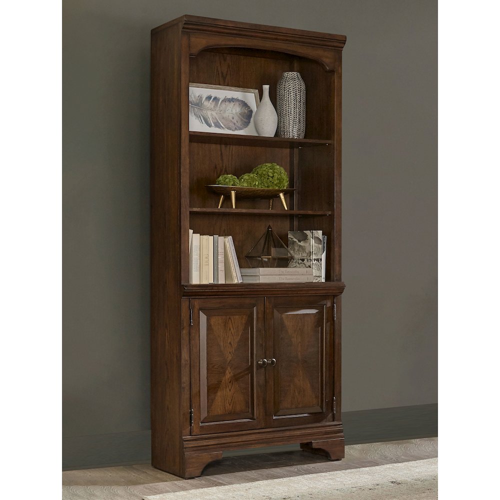 Hartshill 78-inch 3-shelf Cabinet Bookcase Burnished Oak. Picture 9