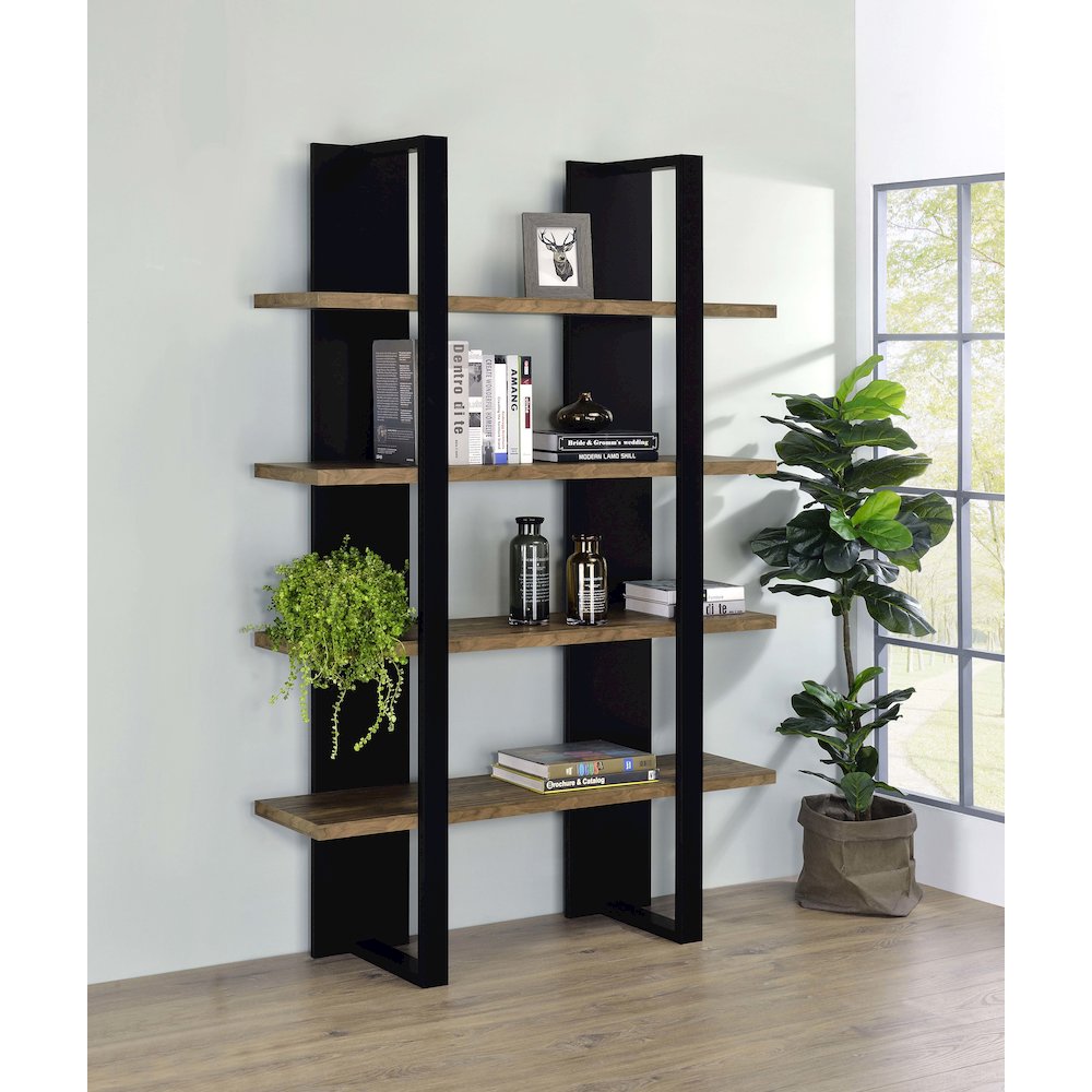 Danbrook 71-inch 4-shelf Bookshelf Black and Aged Walnut. Picture 10