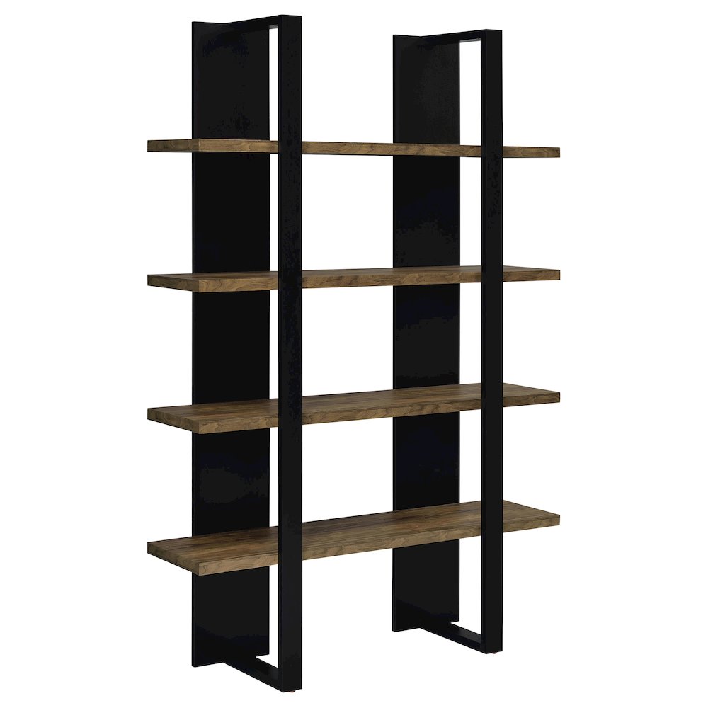 Danbrook 71-inch 4-shelf Bookshelf Black and Aged Walnut. Picture 1