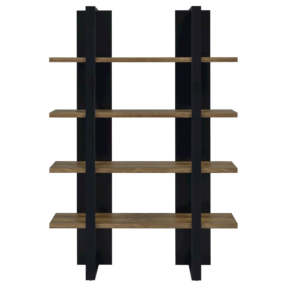 Danbrook 71-inch 4-shelf Bookshelf Black and Aged Walnut. Picture 3