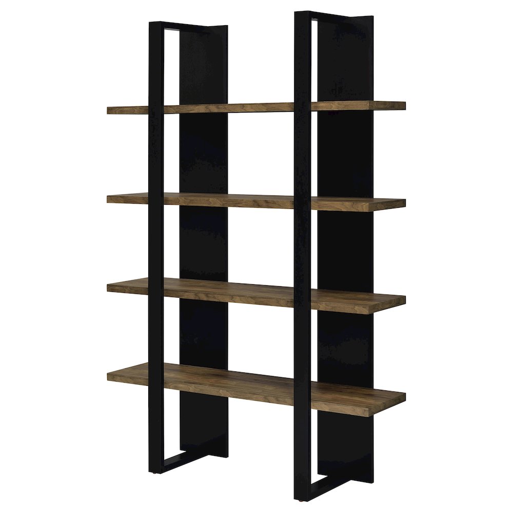 Danbrook 71-inch 4-shelf Bookshelf Black and Aged Walnut. Picture 4
