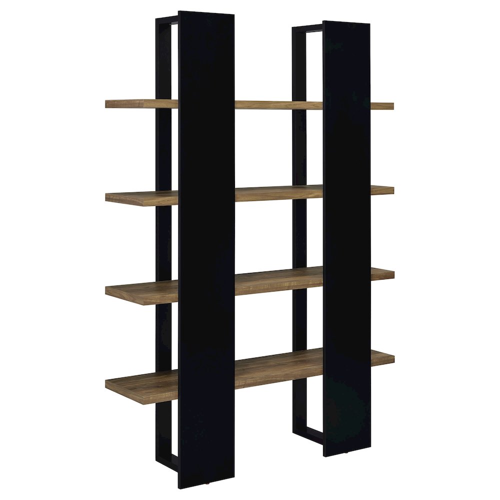 Danbrook 71-inch 4-shelf Bookshelf Black and Aged Walnut. Picture 6