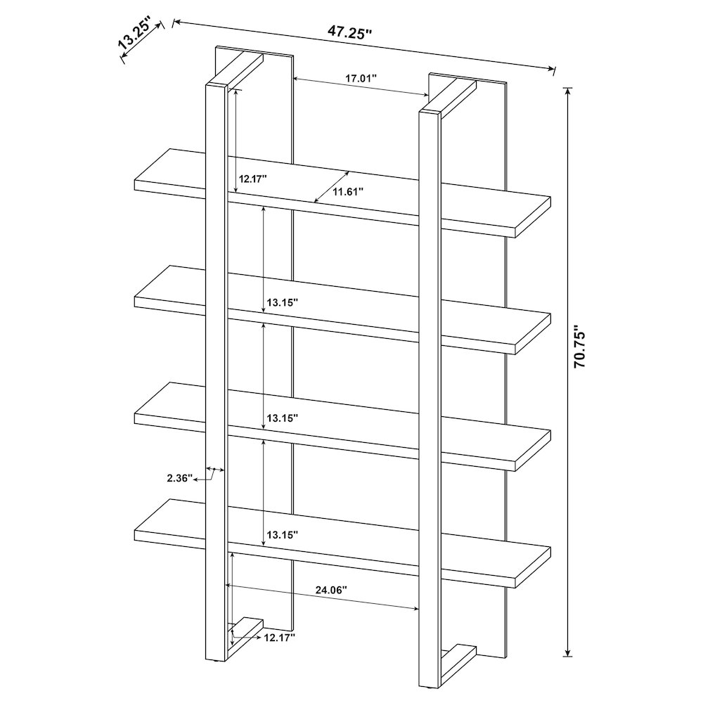 Danbrook 71-inch 4-shelf Bookshelf Black and Aged Walnut. Picture 13