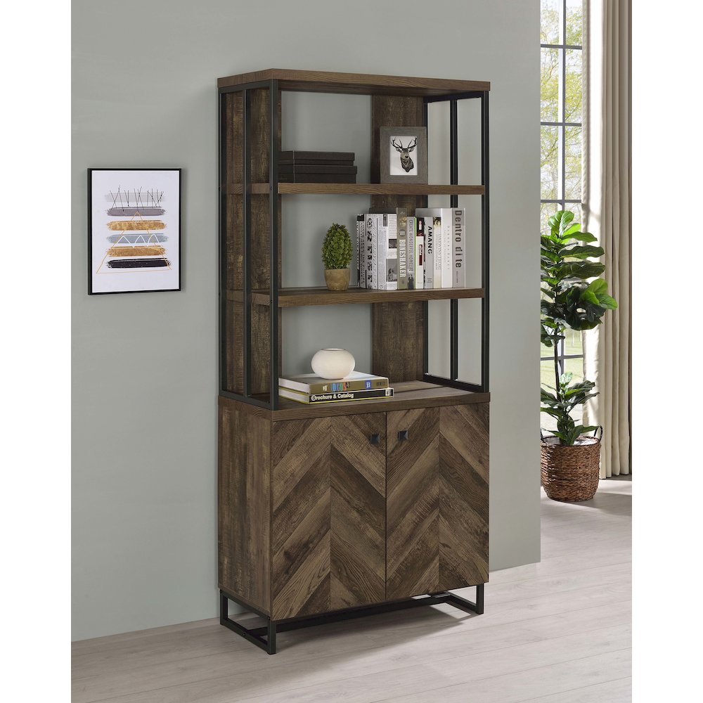 Millbrook 71-inch 2-door Storage Bookshelf Rustic Oak. Picture 4