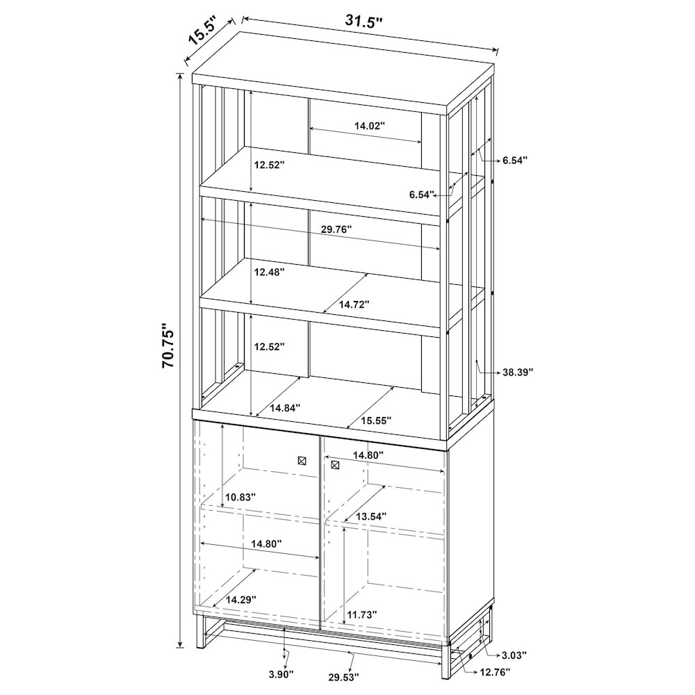 Millbrook 71-inch 2-door Storage Bookshelf Rustic Oak. Picture 7