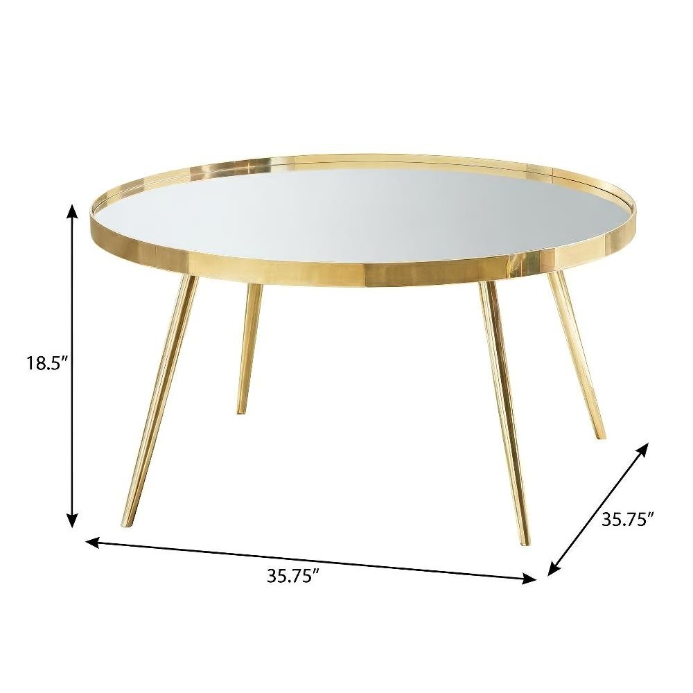 Gold Round Nesting Coffee Tables, Mirror Tops, 2-Piece Set, Contemporary Design. Picture 4