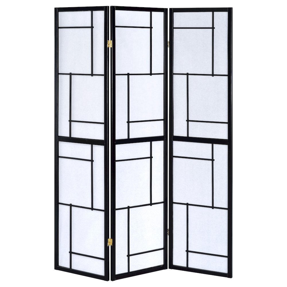 Damis 3-Panel Room Divider Folding Shoji Screen Black. Picture 3