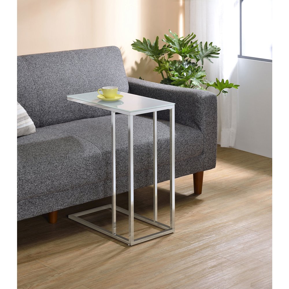 Stella Glass Top C-Shaped Sofa Side Table Chrome. Picture 10