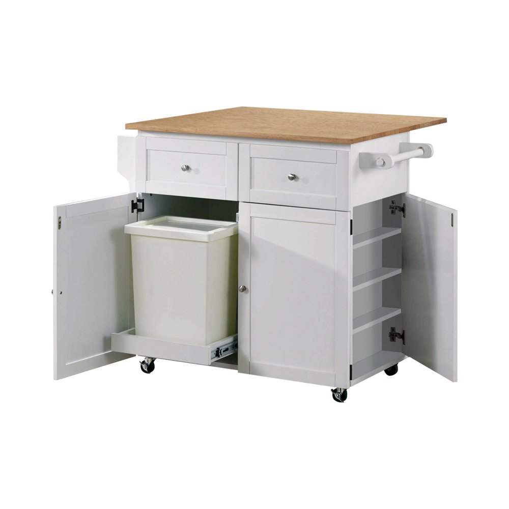 Jalen 3-door Mobile Kitchen Cart Natural Brown and White. Picture 1