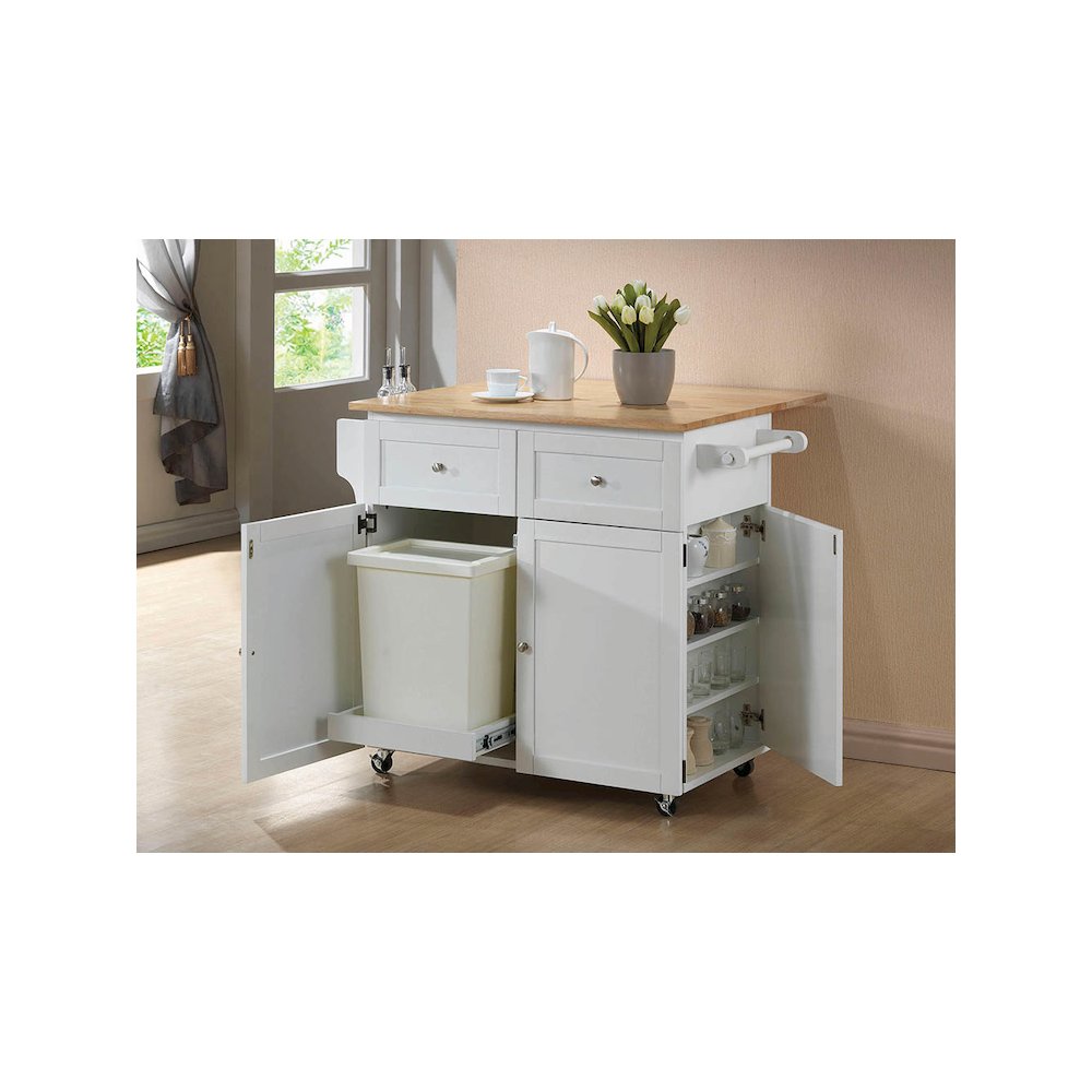 Jalen 3-door Mobile Kitchen Cart Natural Brown and White. Picture 4