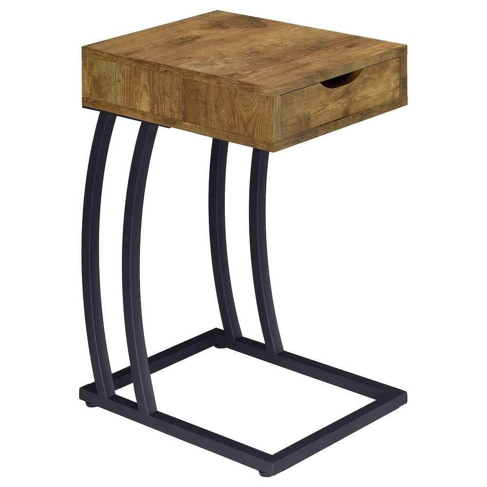 Troy 1-drawer C-Shaped Side Table Power Outlet Rustic Nutmeg. Picture 1