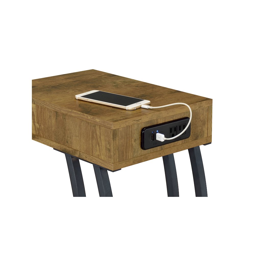 Troy 1-drawer C-Shaped Side Table Power Outlet Rustic Nutmeg. Picture 5
