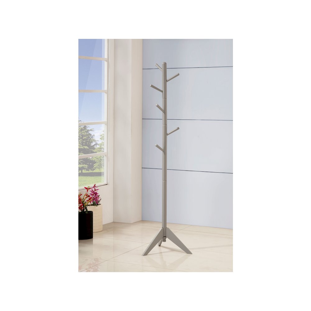 Devlin 6 Hook Freestanding Wood Coat Rack Hat Hanger Grey. Picture 3