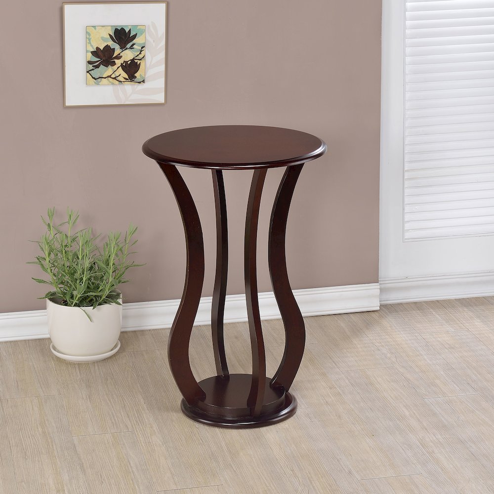 Elton Round Wood Top Accent Side Table Cherry. Picture 3