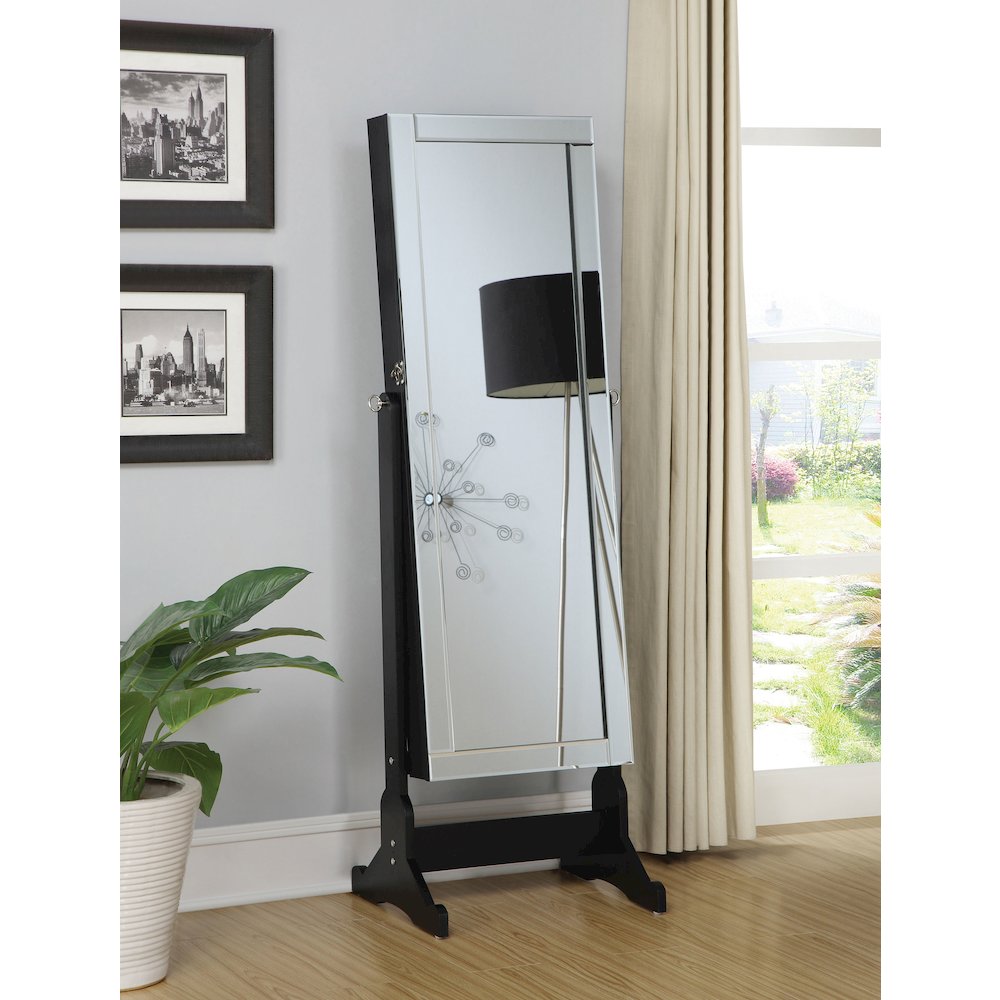 Cortez Cheval Mirror with Jewelry Storage Black. Picture 5