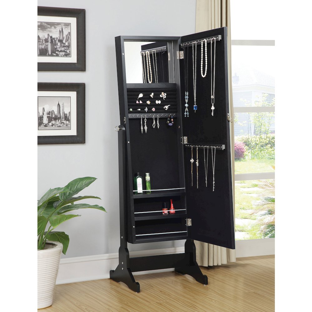 Cortez Cheval Mirror with Jewelry Storage Black. Picture 7