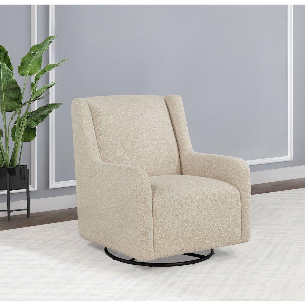 Serra Boucle Upholstered Swivel Glider Recliner Sandy Beige. Picture 2