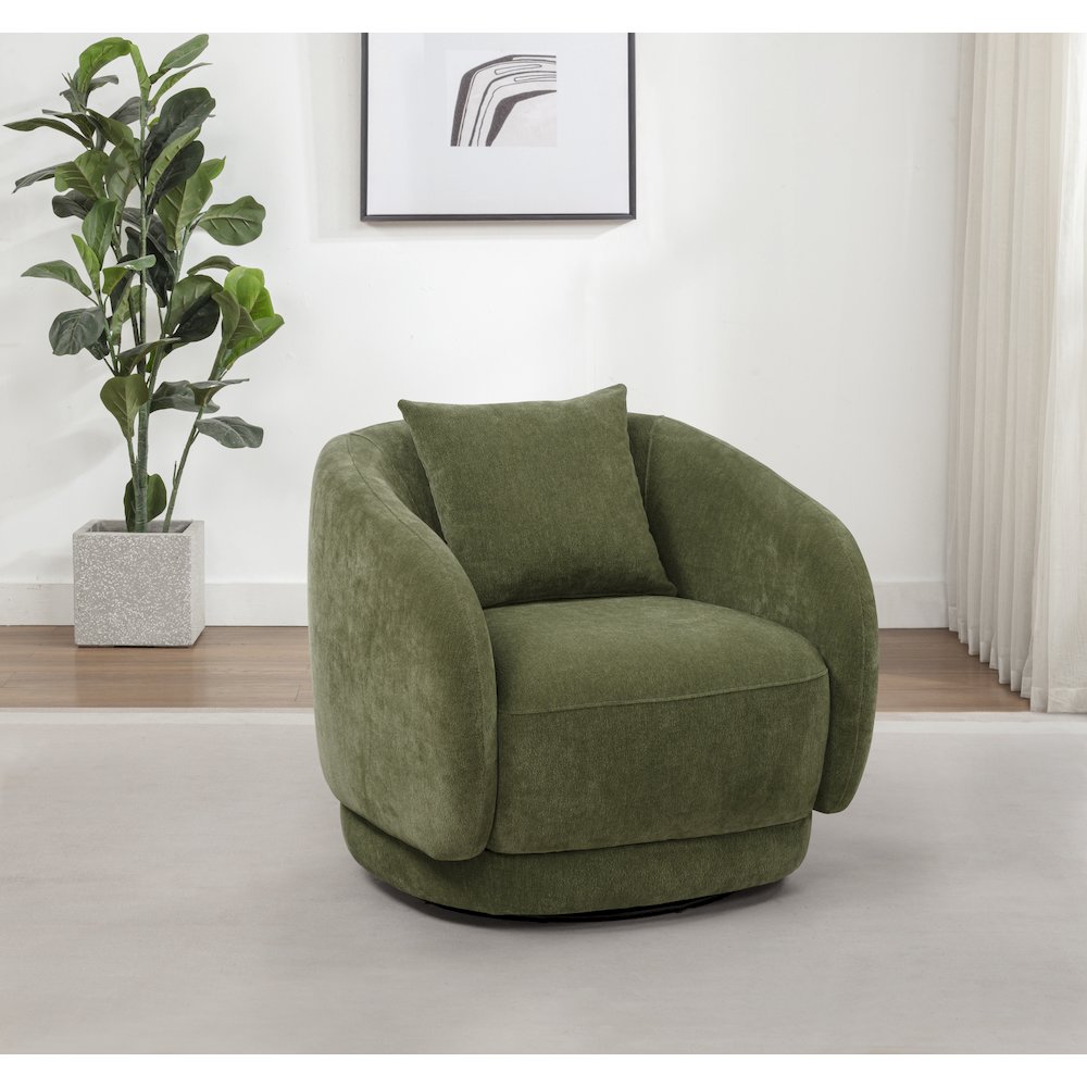 Arnaud Chenille Upholstered Swivel Accent Chair Green. Picture 2