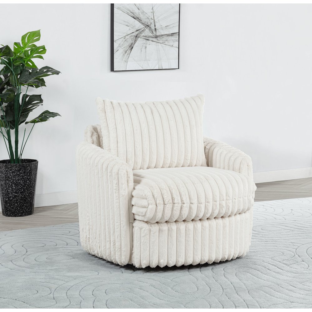 Sarco Corduroy Upholstered Swivel Accent Arm Chair Ivory. Picture 2